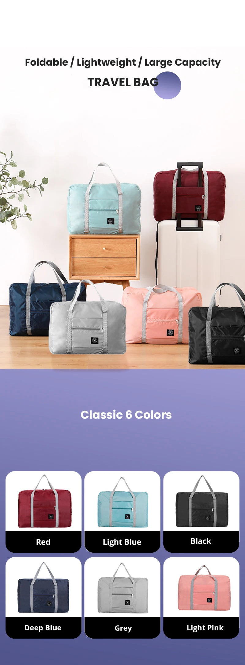 Foldable Travel Duffel Bag for Airlines Carry on Bag for Women