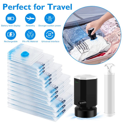 Vacuum Storage Bags 8-18Pc Space Saver with Rechargeable Air Pump