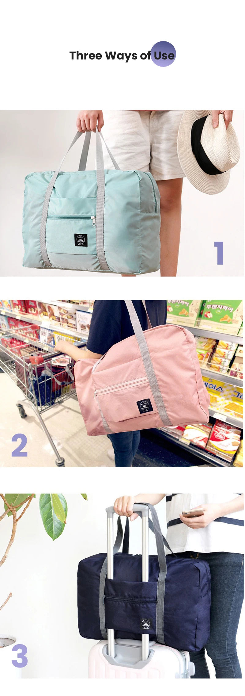Foldable Travel Duffel Bag for Airlines Carry on Bag for Women