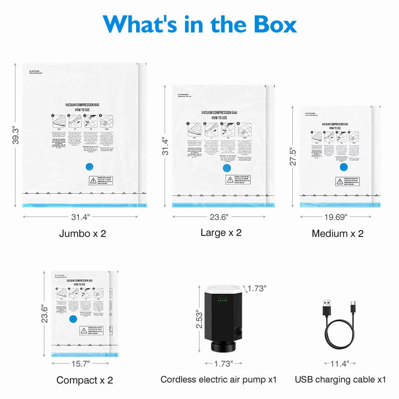 Vacuum Storage Bags 8-18Pc Space Saver with Rechargeable Air Pump