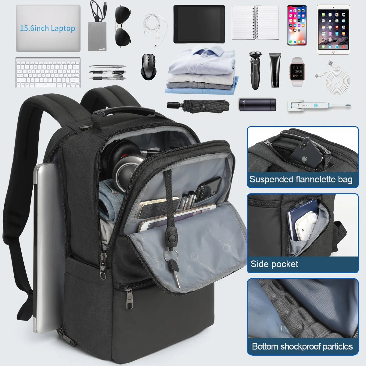 Men’s Expandable Laptop Backpack 15.6-19 Inch with RFID Protection