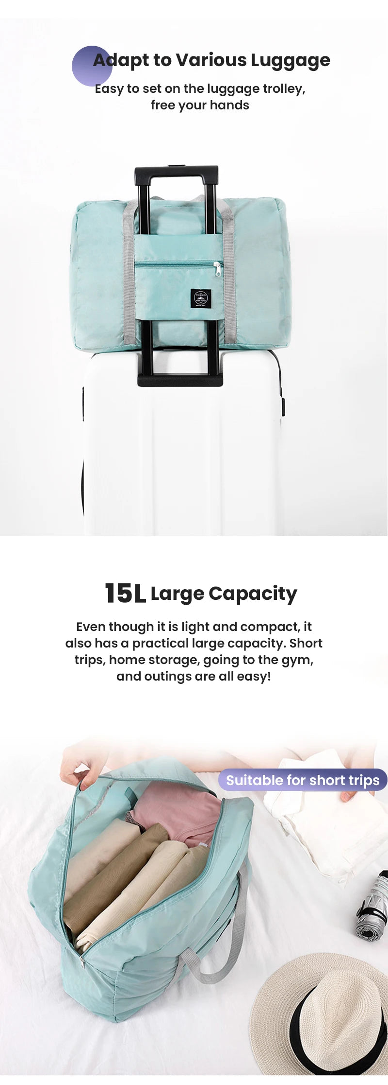 Foldable Travel Duffel Bag for Airlines Carry on Bag for Women