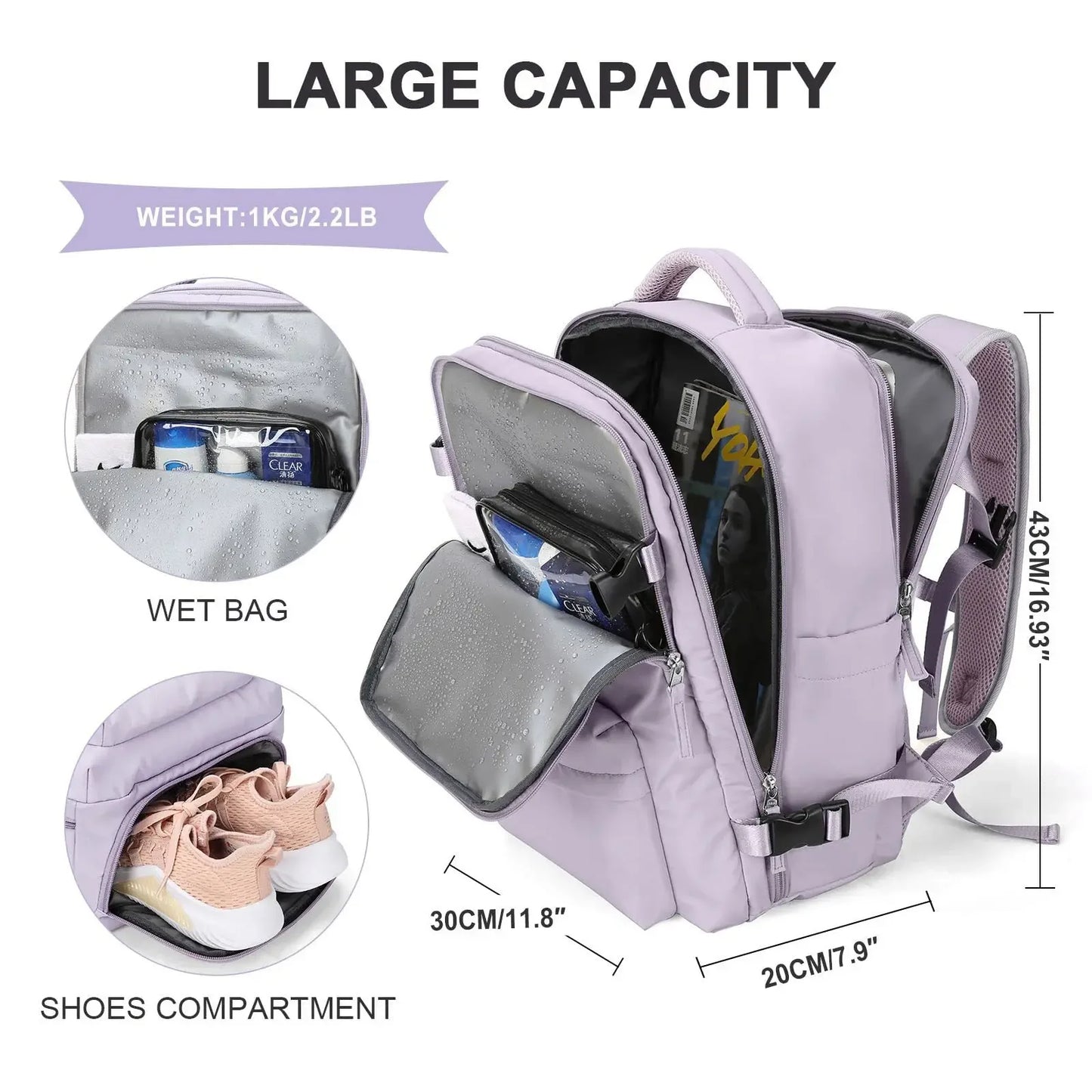 Women's Multifunctional Travel Backpack for Airplane and Luggage
