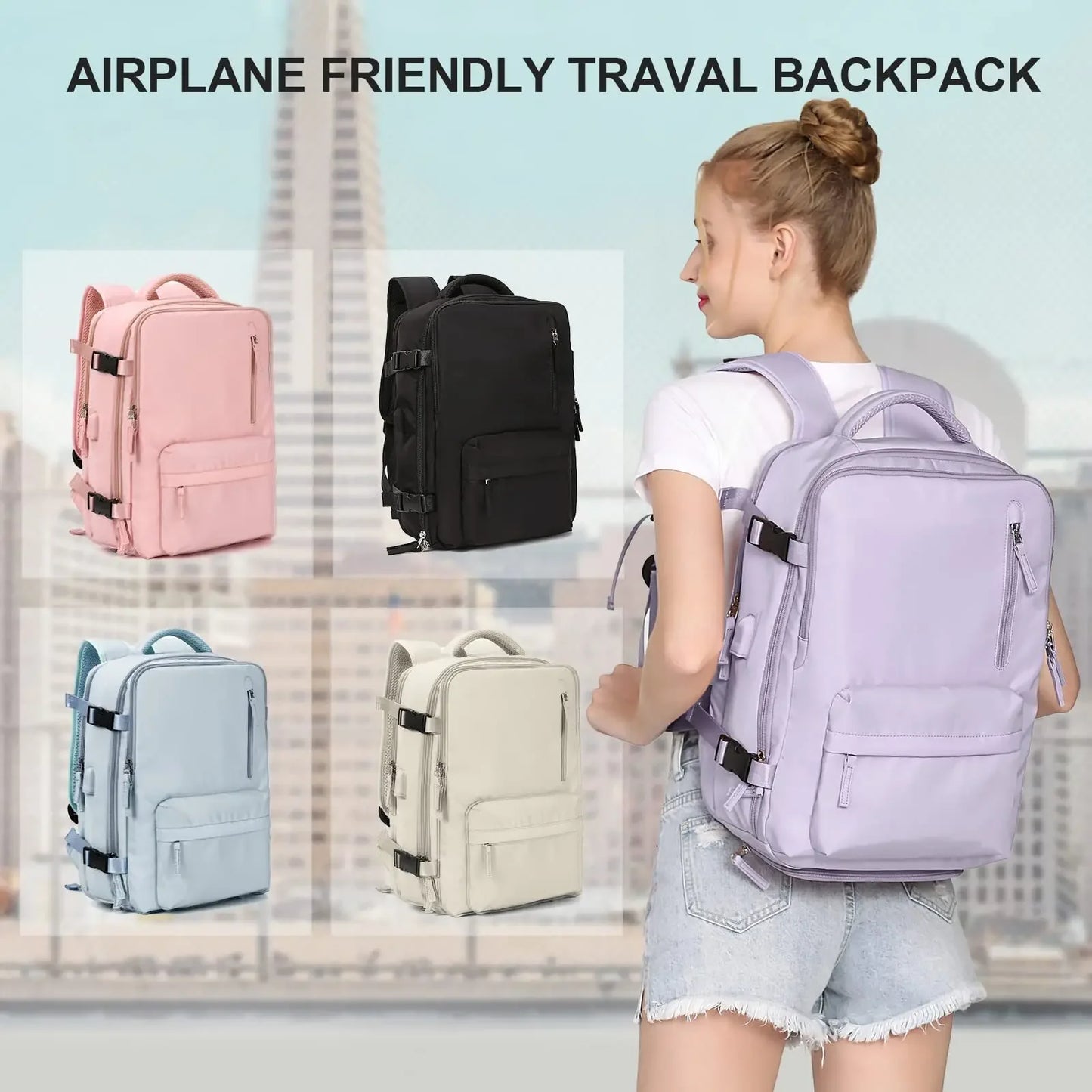 Women's Multifunctional Travel Backpack for Airplane and Luggage