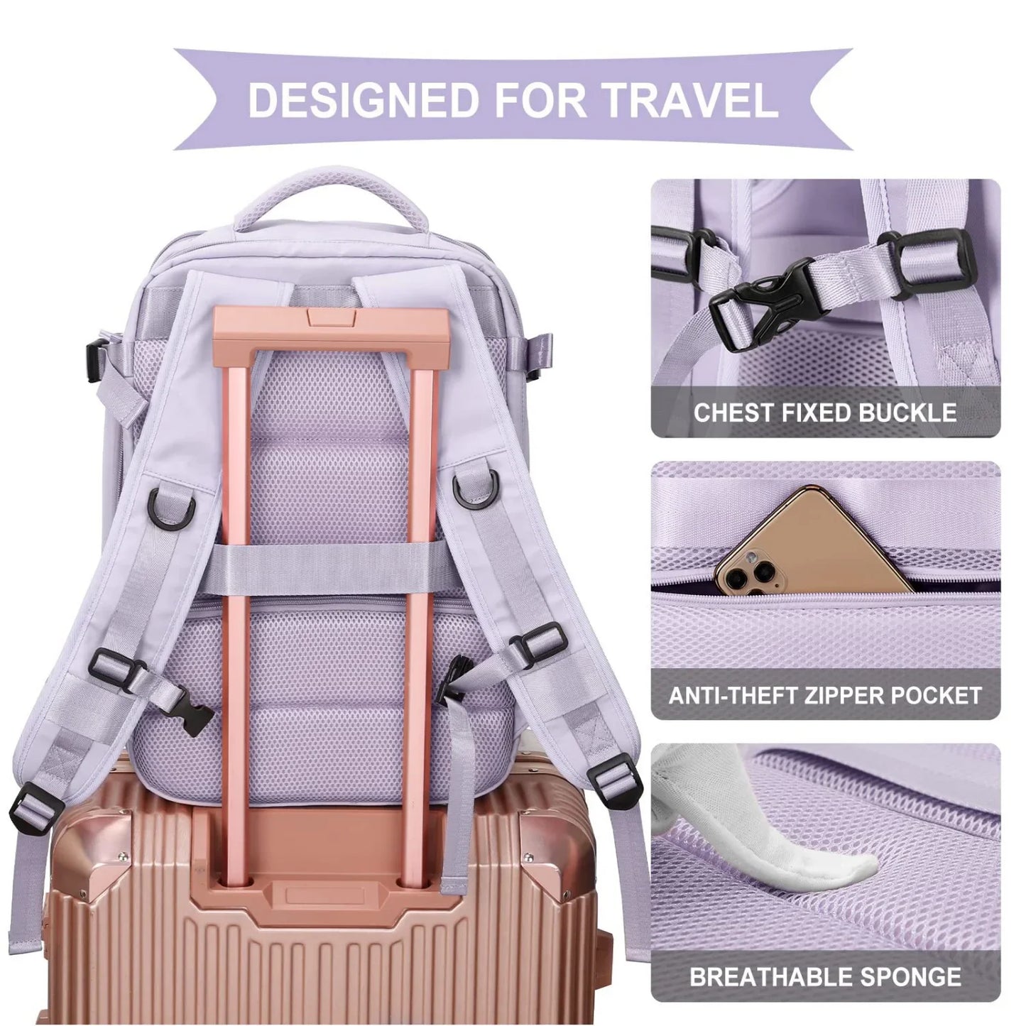 Women's Multifunctional Travel Backpack for Airplane and Luggage