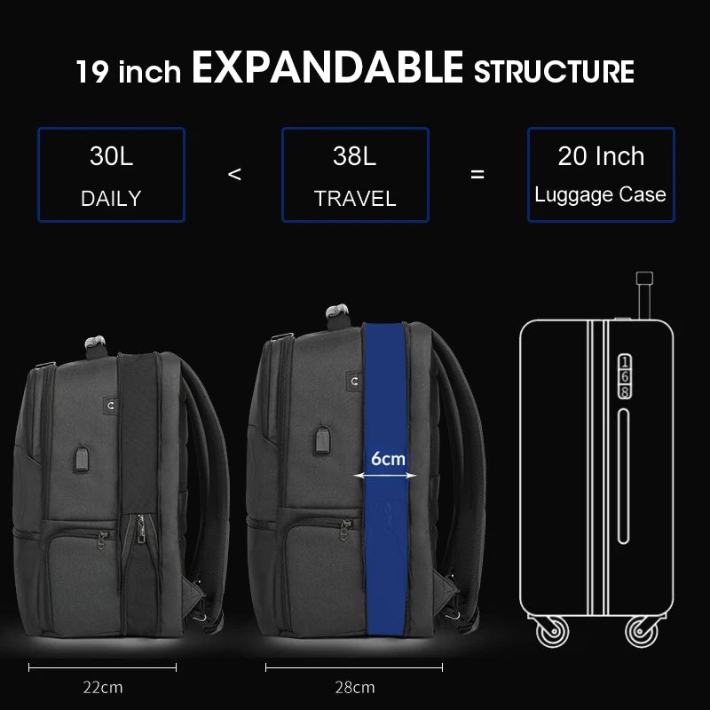 Men’s Expandable Laptop Backpack 15.6-19 Inch with RFID Protection