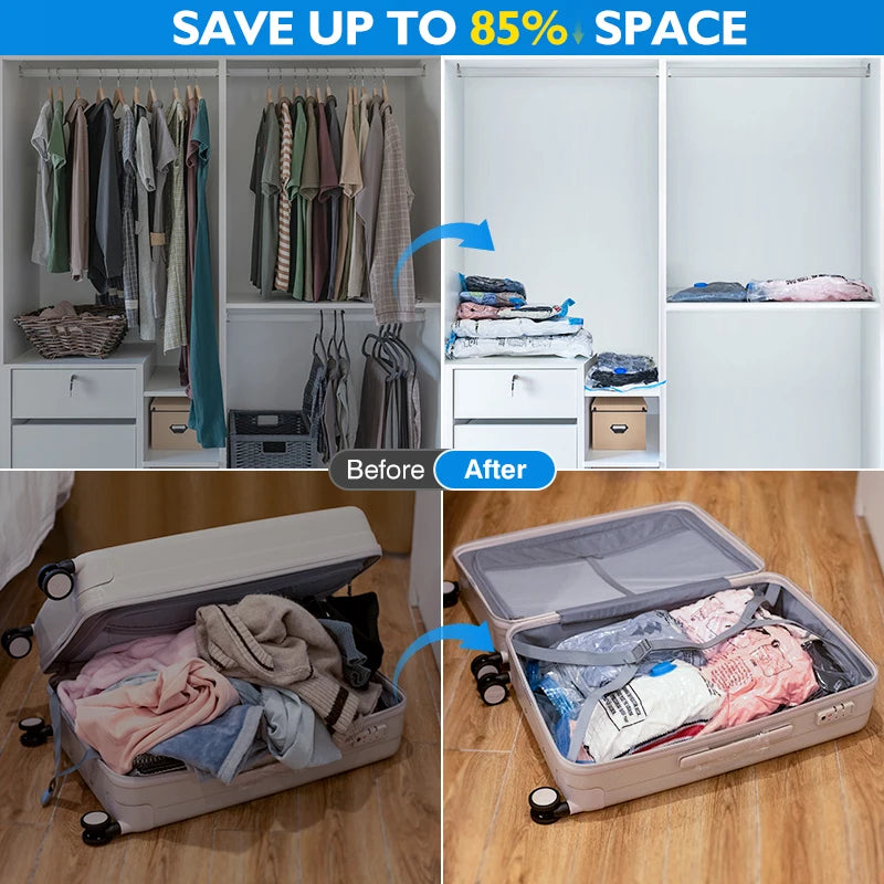 Vacuum Storage Bags 8-18Pc Space Saver with Rechargeable Air Pump
