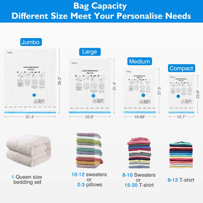 Vacuum Storage Bags 8-18Pc Space Saver with Rechargeable Air Pump